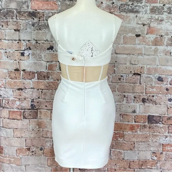 Angel Biba Corseted Mini Dress Blind Date Nude Mesh Bodycon White Sz Small - Picture 7 of 14